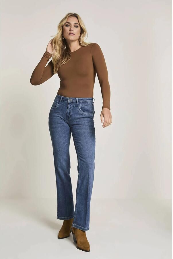 Para Mi high waist straight leg jeans medium blue denim
