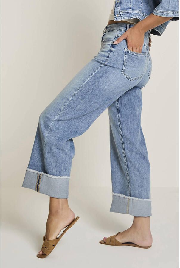 Para Mi Mira (turnup) high waist cropped jeans light blue denim - Foto 2