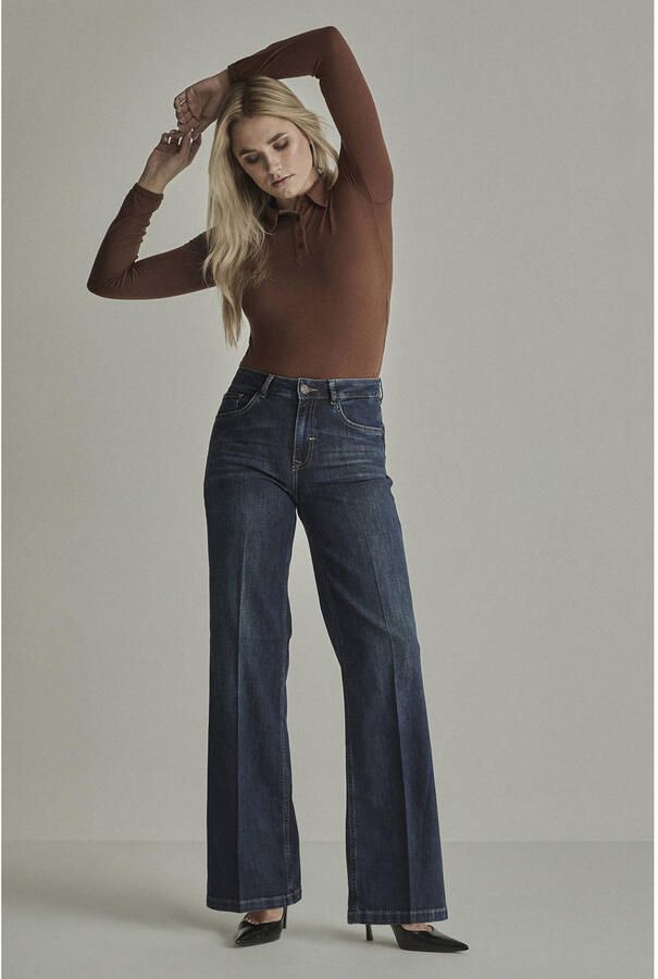 Para Mi regular waist flared jeans donkerblauw