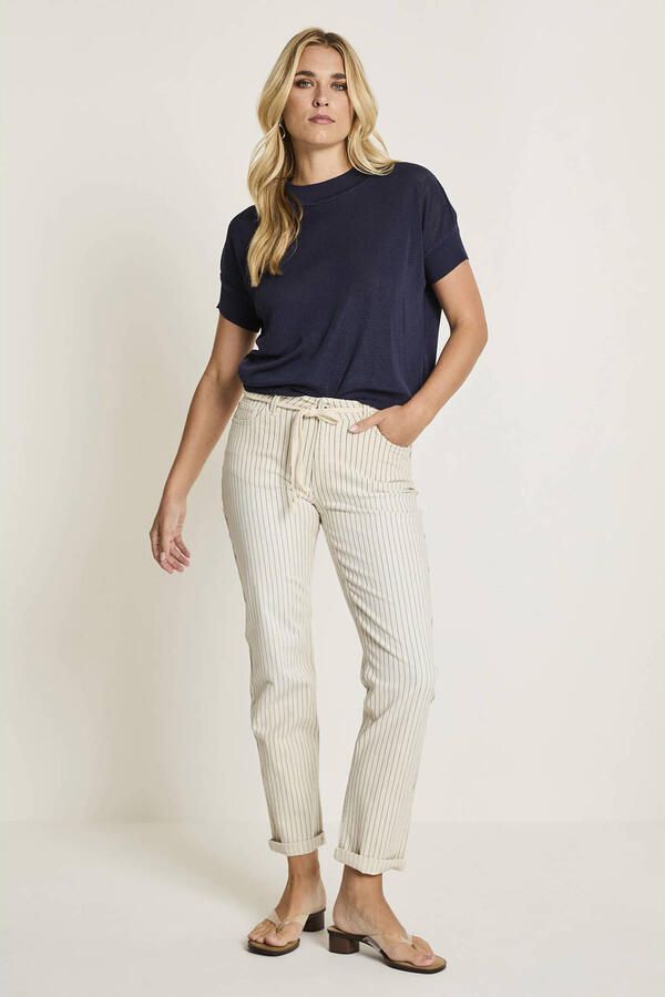 Para Mi straight high waist pantalon met krijtstreep beige