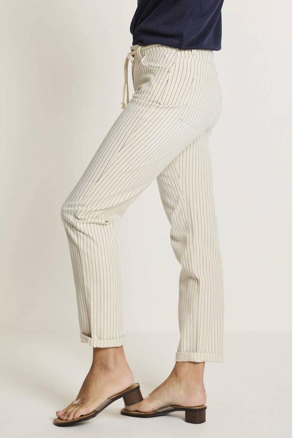 Para Mi straight high waist pantalon met krijtstreep beige - Foto 2