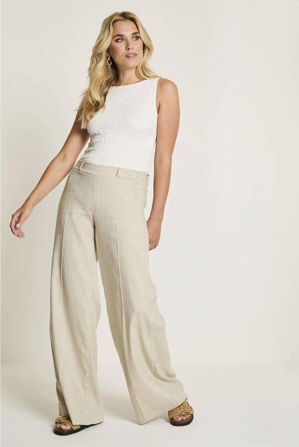 Para Mi wide leg high waist broek met linnen lichtgroen
