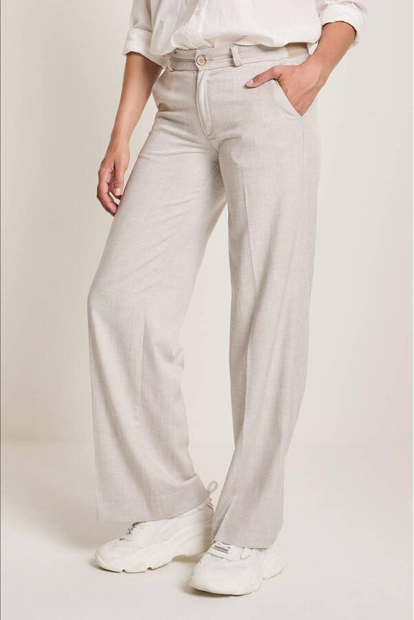 Para Mi wide leg high waist casual broek lichtgrijs