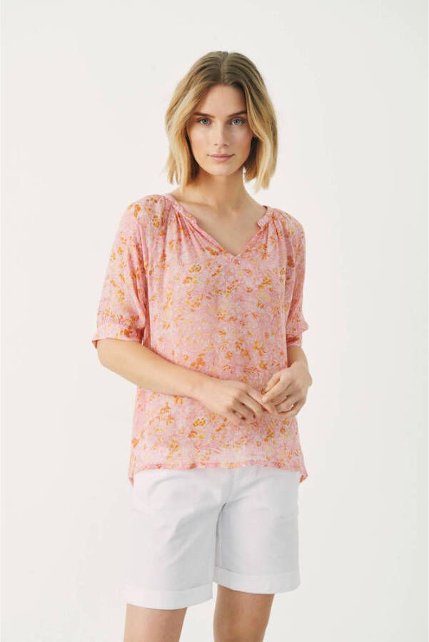 Part Two gebloemde geweven top PopsyPW roze bruin beige