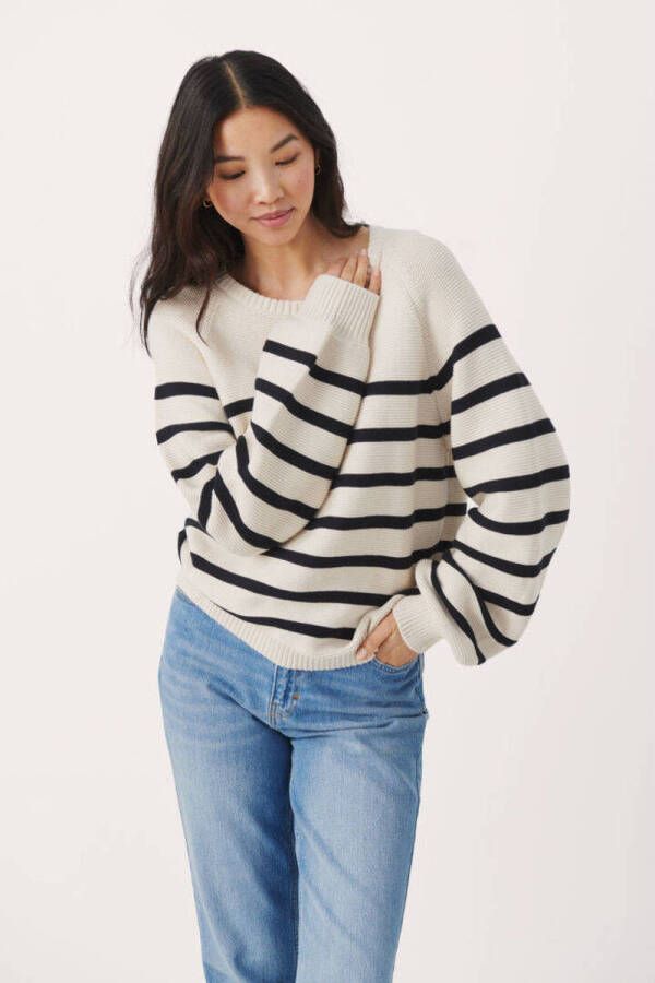 Part Two Donkerblauw Gestreepte Pofmouw Trui Multicolor Dames
