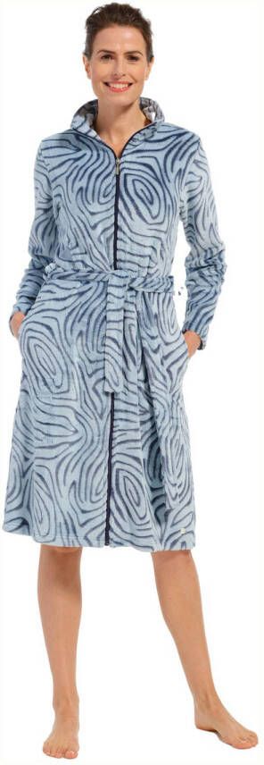 Pastunette fleece badjas met ritssluiting lichtblauw donkerblauw