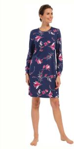 Pastunette nachthemd donkerblauw roze wit