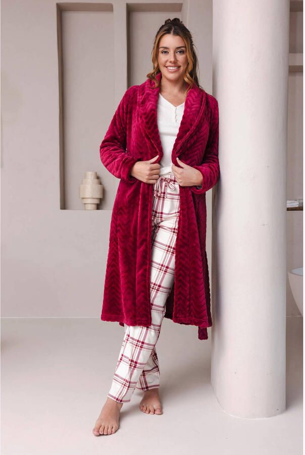 Pastunette fleece badjas donkerrood - Foto 2