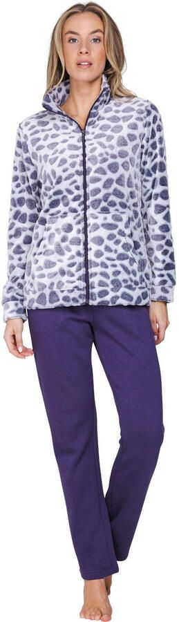 Pastunette fleece huispak donkerpaars wit
