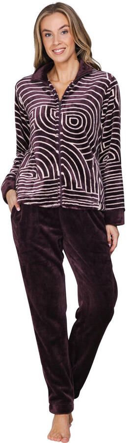 Pastunette fleece huispak donkerpaars wit