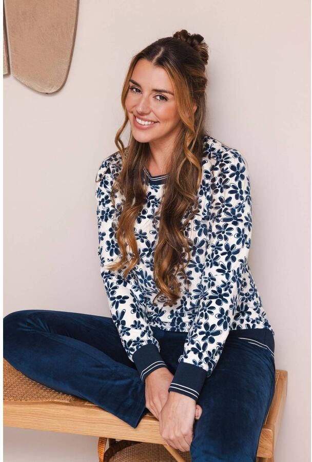 Pastunette fluwelen pyjama set blauw wit - Foto 2