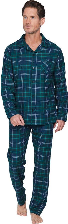 Pastunette for men flanel pyjama set donkerblauw groen wit