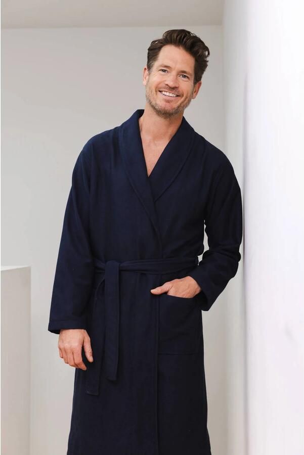 Pastunette for men fluwelen badjas donkerblauw