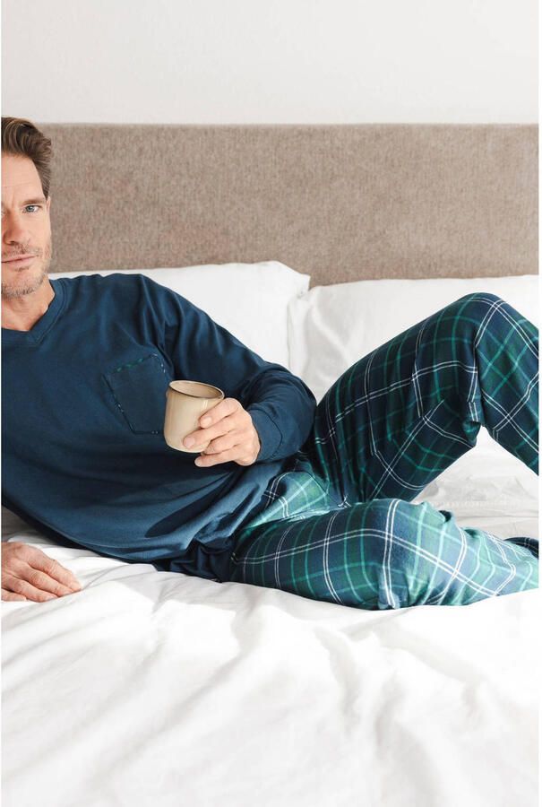 Pastunette for men pyjama donkerblauw groen wit - Foto 2