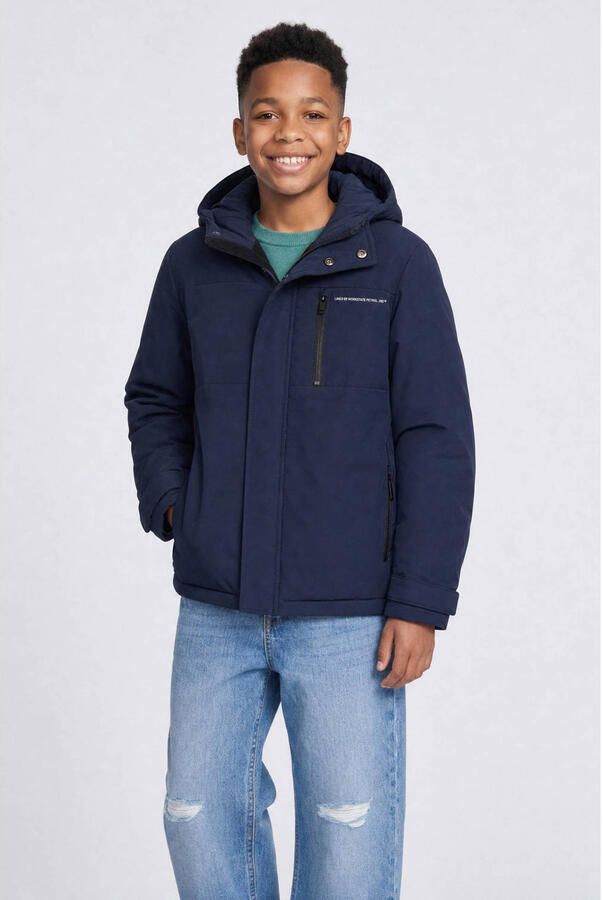 Petrol Industries gewatteerde winterjas donkerblauw Jongens Polyester Capuchon