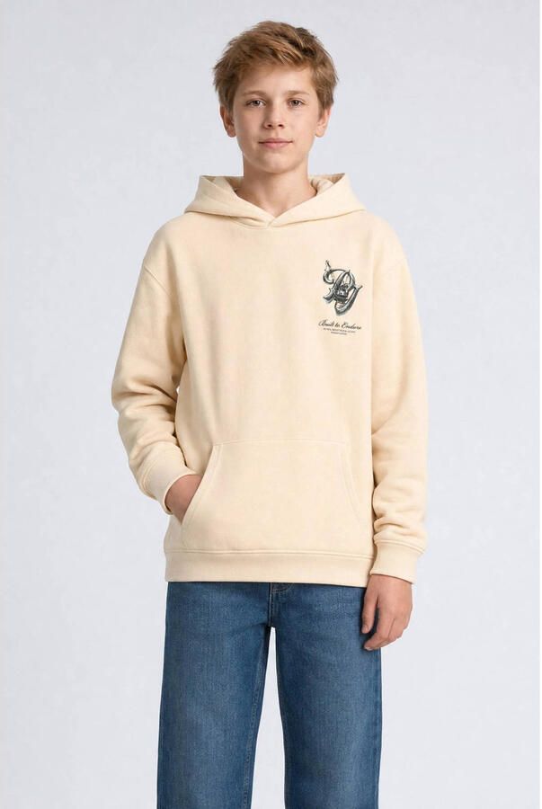 Petrol Industries hoodie met backprint crème Sweater Ecru Jongens Katoen Capuchon