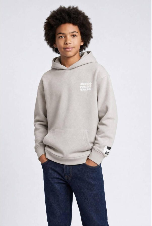 Petrol Industries hoodie met backprint grijs Sweater Backprint