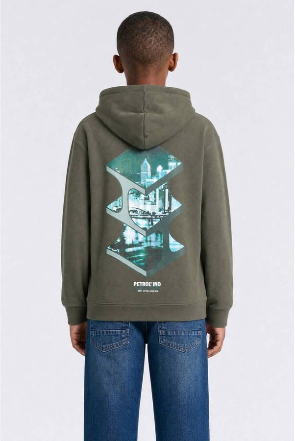 Petrol Industries hoodie met backprint grijsgroen - Foto 1