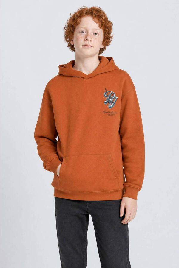 Petrol Industries hoodie met backprint oranje Sweater Jongens Katoen Capuchon