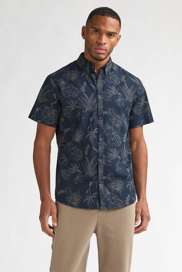 Petrol Industries katoenen slim fit overhemd donkerblauw