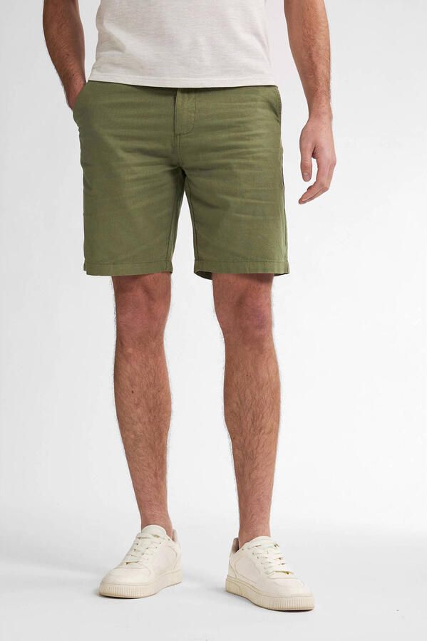 Petrol Industries linnen regular chino short olijfgroen