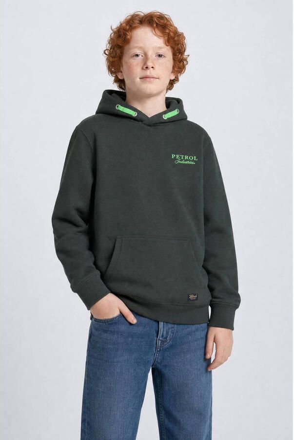Petrol Industries rechtvallende hoodie met logo donkergroen Sweater Logo