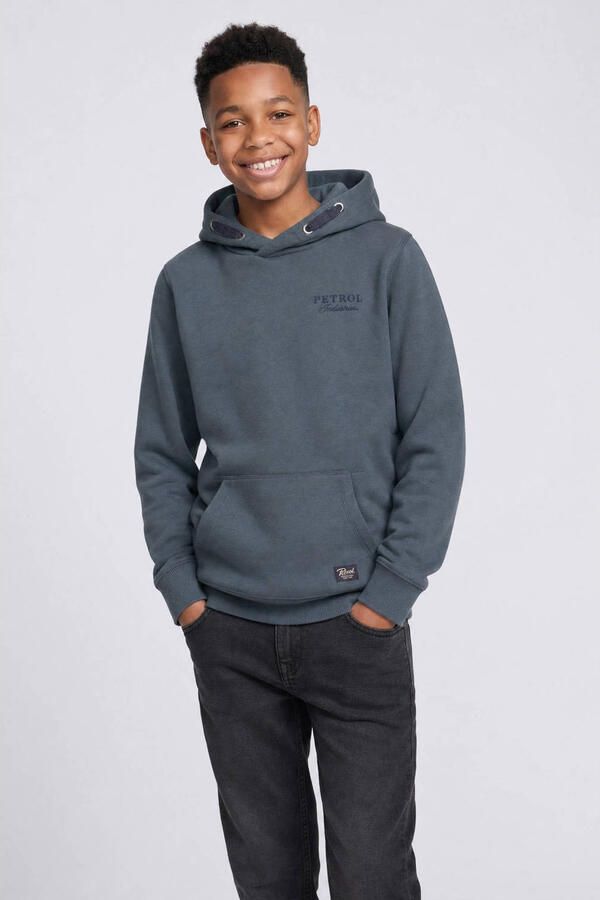Petrol Industries rechtvallende hoodie met logo grijsblauw Sweater Logo