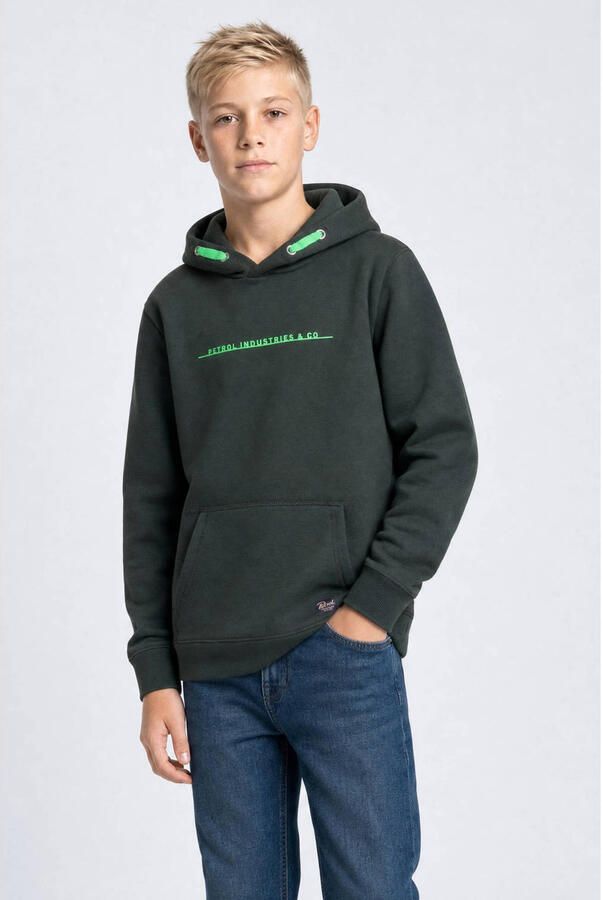 Petrol Industries rechtvallende hoodie met print donkergroen Sweater