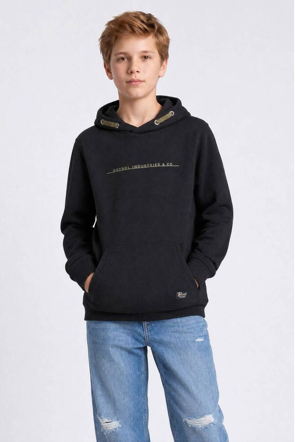 Petrol Industries rechtvallende hoodie met print zwart Sweater Printopdruk