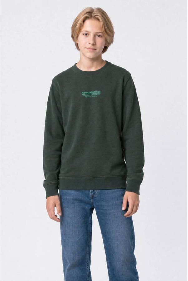 Petrol Industries rechtvallende sweater met print donkergroen Printopdruk
