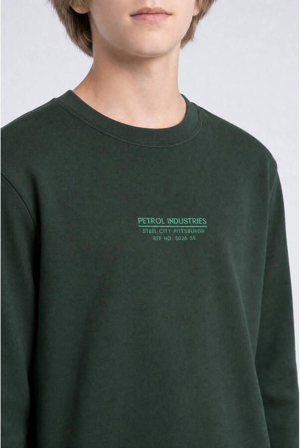 Petrol Industries rechtvallende sweater met print donkergroen Printopdruk - Foto 2