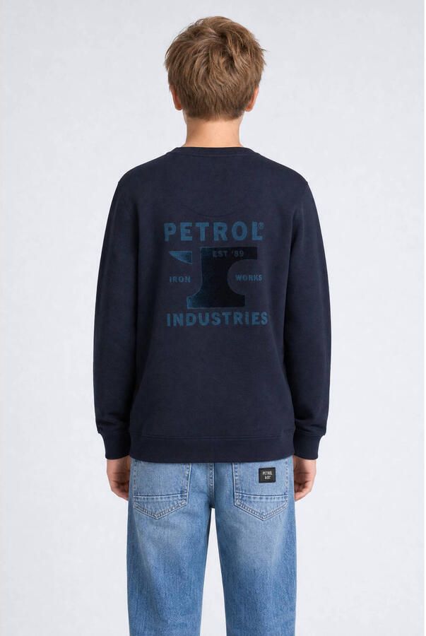 Petrol Industries rechtvallende sweater met print marineblauw Printopdruk - Foto 3