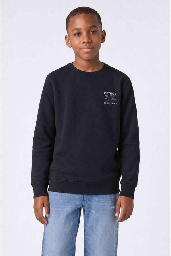 Petrol Industries rechtvallende sweater met print zwart Printopdruk