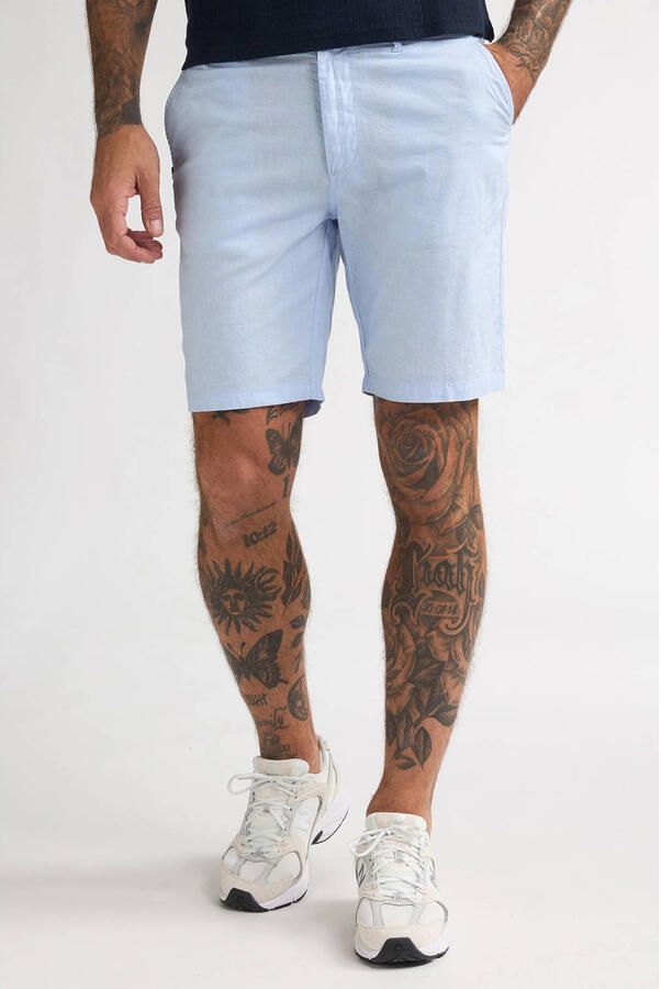 Petrol Industries regular fit chino short met linnen lichtblauw