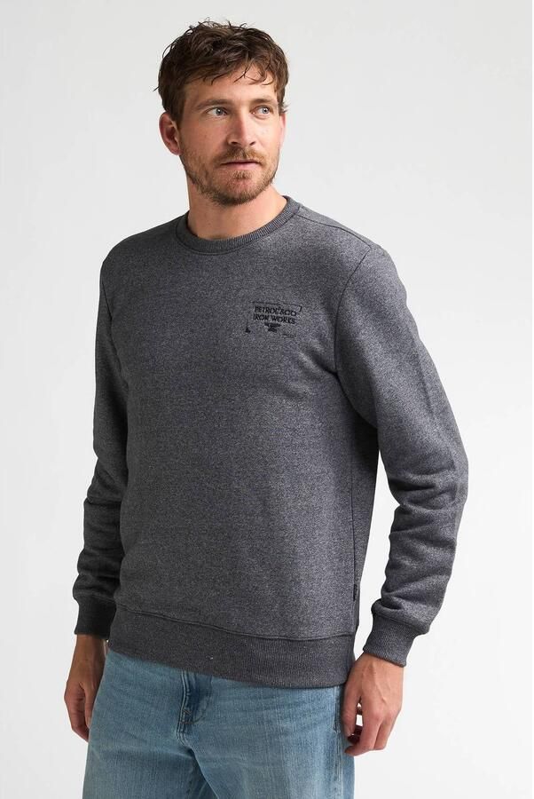 Petrol Industries regular fit sweater met borduursels grijs