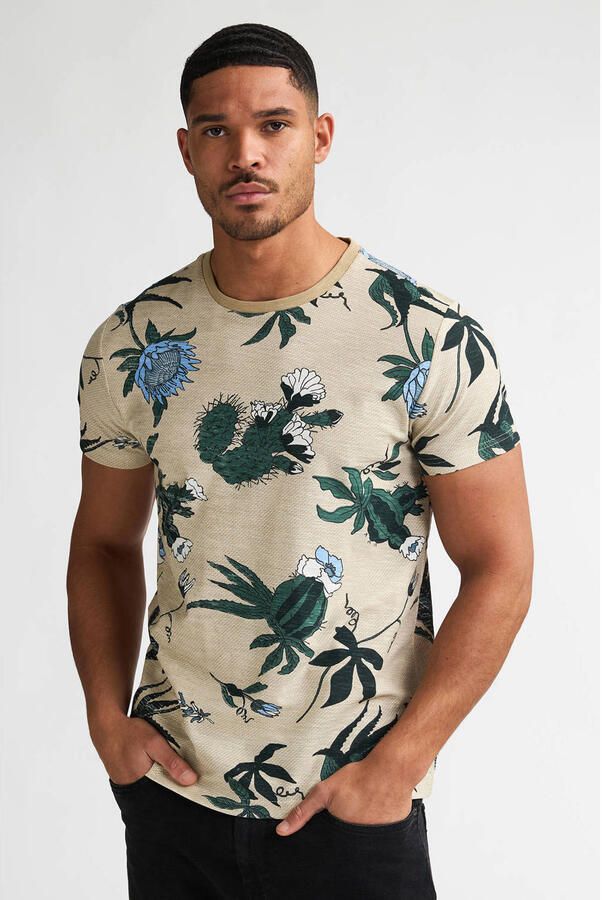 Petrol Industries regular gebloemde T-shirt beige