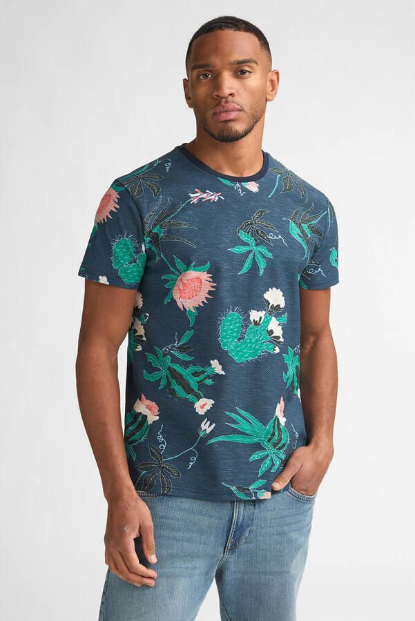 Petrol Industries regular gebloemde T-shirt donkerblauw