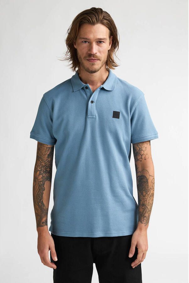 Petrol Industries regular polo blauw met textuur