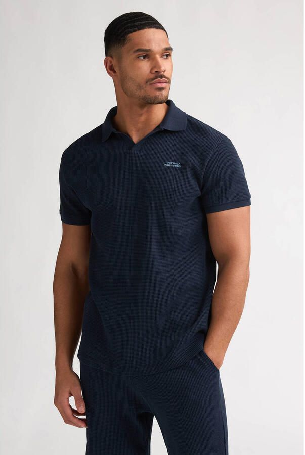Petrol Industries regular polo donkerblauw met textuur