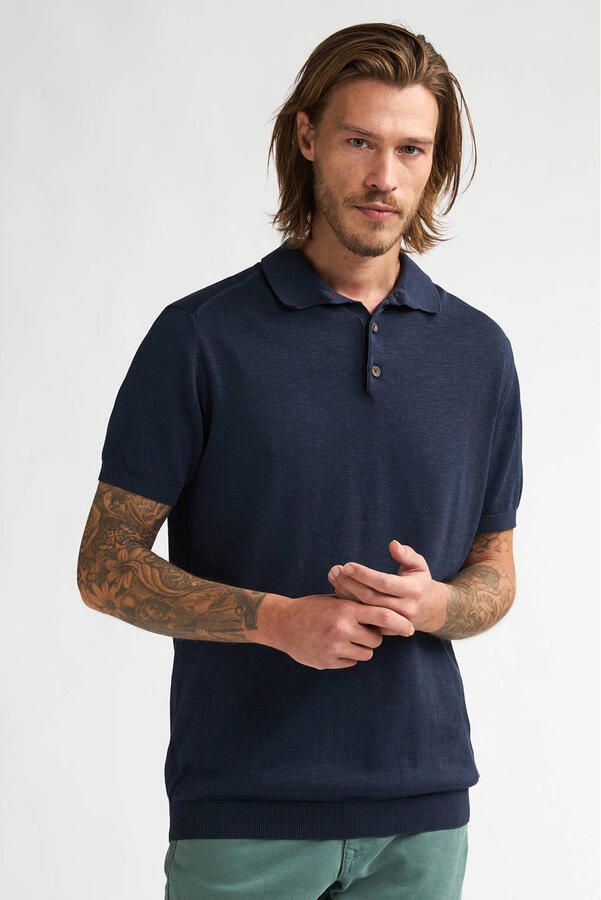 Petrol Industries regular polo fijn gebreid donkerblauw