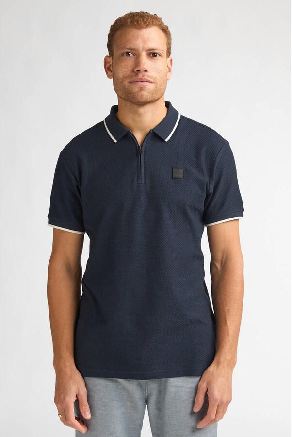 Petrol Industries regular polo met ingebreid patroon donkerblauw