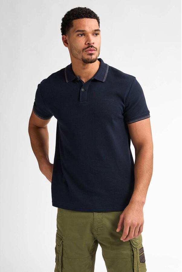 Petrol Industries regular polo met textuur donkerblauw