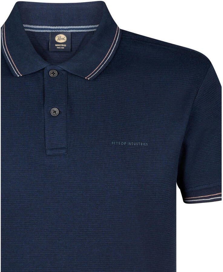 Petrol Industries regular polo met textuur donkerblauw - Foto 2