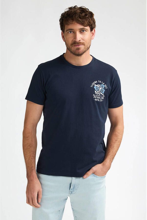 Petrol Industries regular T-shirt met backprint donkerblauw