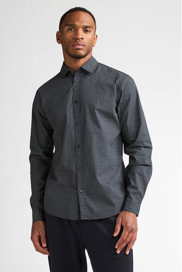 Petrol Industries slim fit poplin casual overhemd donkerblauw