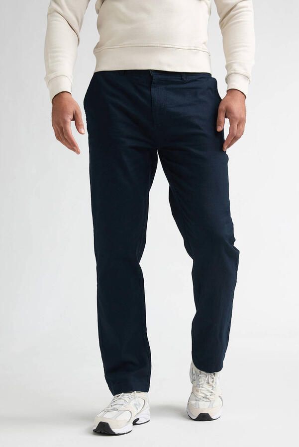 Petrol Industries tapered chino met linnen donkerblauw