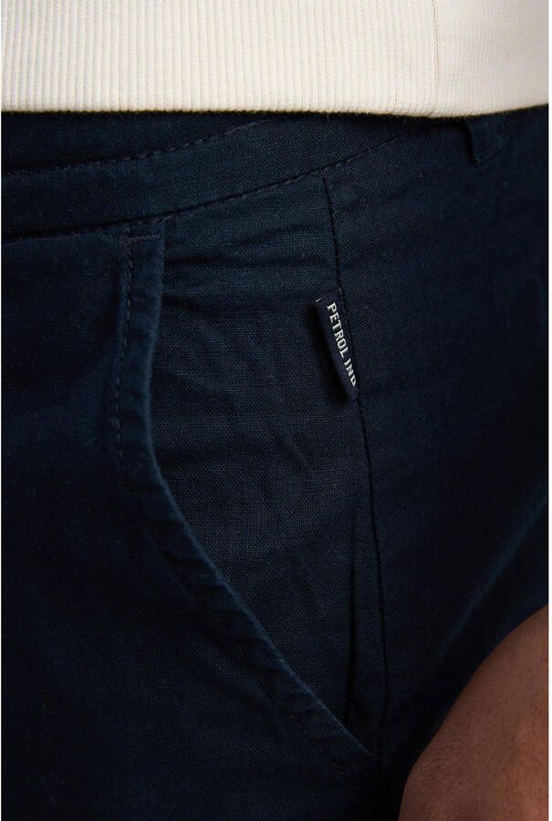 Petrol Industries tapered chino met linnen donkerblauw - Foto 2