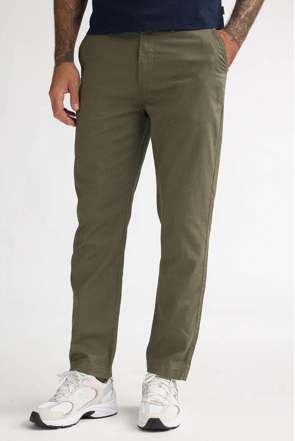 Petrol Industries tapered chino met linnen olijfgroen
