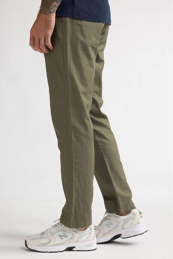 Petrol Industries tapered chino met linnen olijfgroen - Foto 2