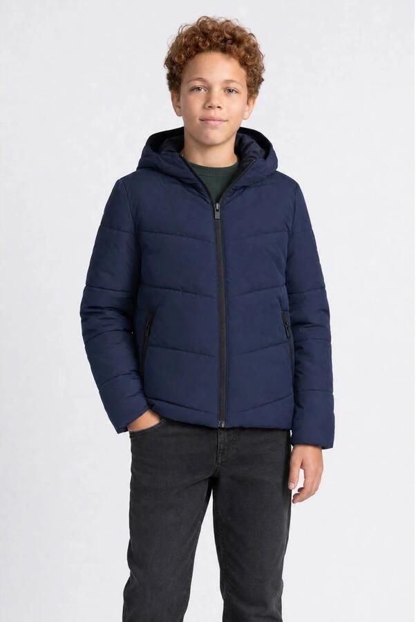 Petrol Industries winterjas donkerblauw Jongens Polyester Capuchon Effen
